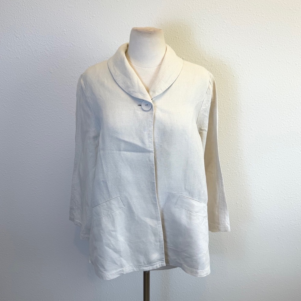 Eileen Fisher Irish Linen Ivory Blazer Womens Small Career Preppy Business